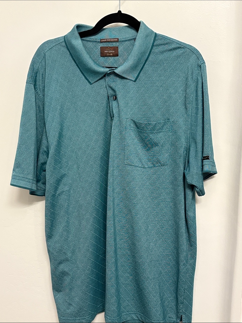 Greg Norman Teal Micro-Diamond Polo with Chest Pocket